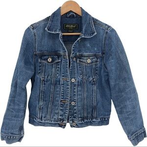 Eddie Bauer distressed blue denim jean jacket